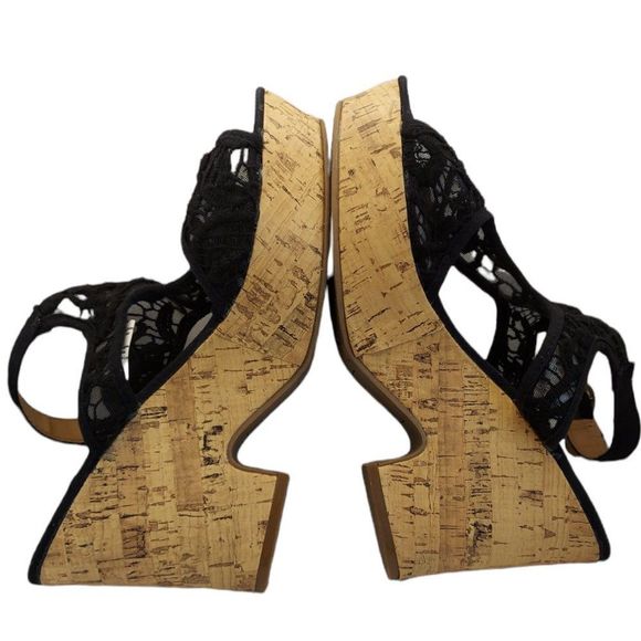 American Eagle Black Lace Peep Toe Wedge - Picture 2 of 5